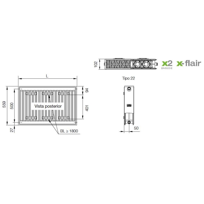 Radiadores para baja temperatura, KERMI X-FLAIR PLAN-K PK02L-TERADXFL01_03
