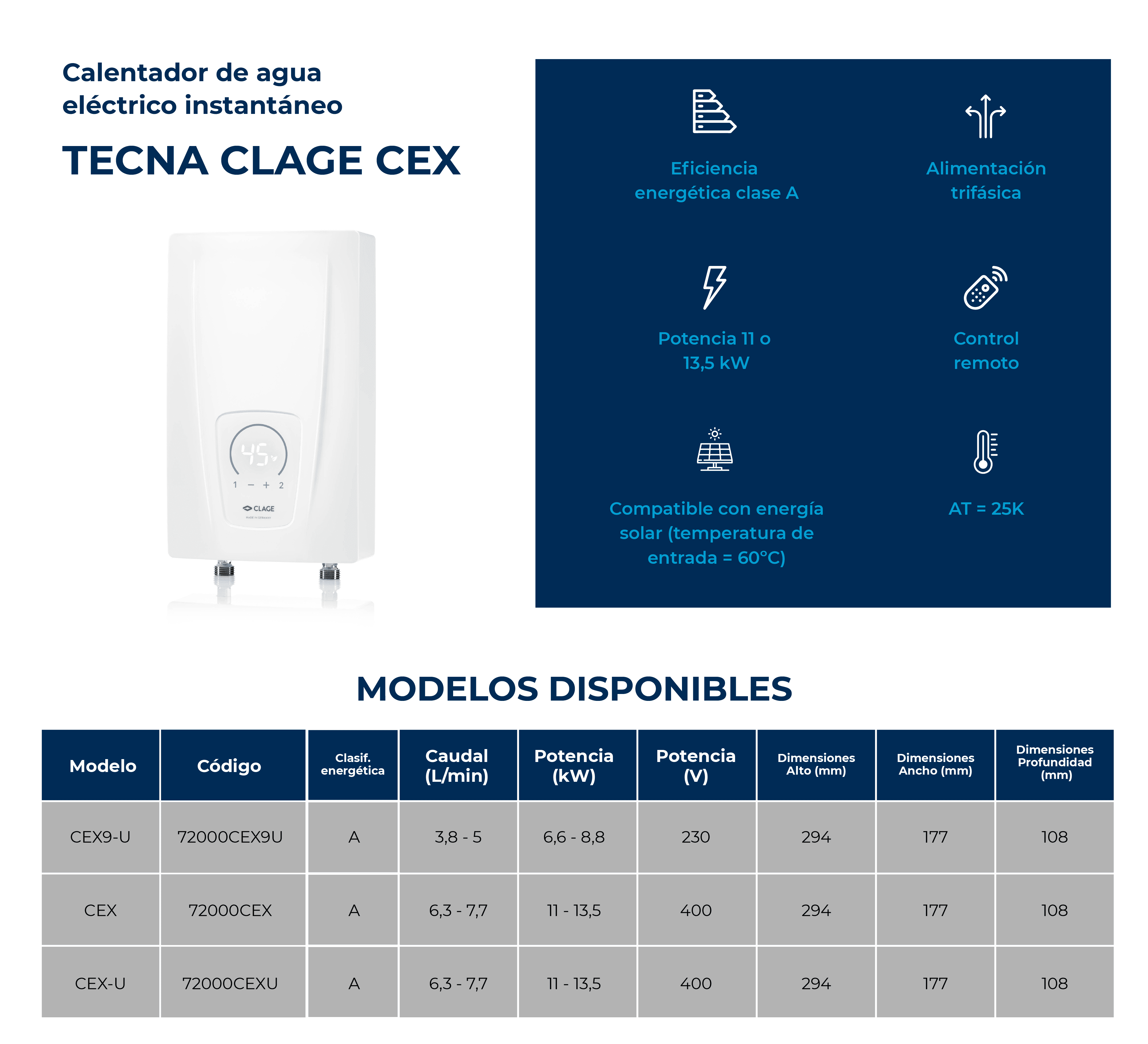 Calentadores eléctricos instantáneos de agua TECNA CLAGE DEX NEXT