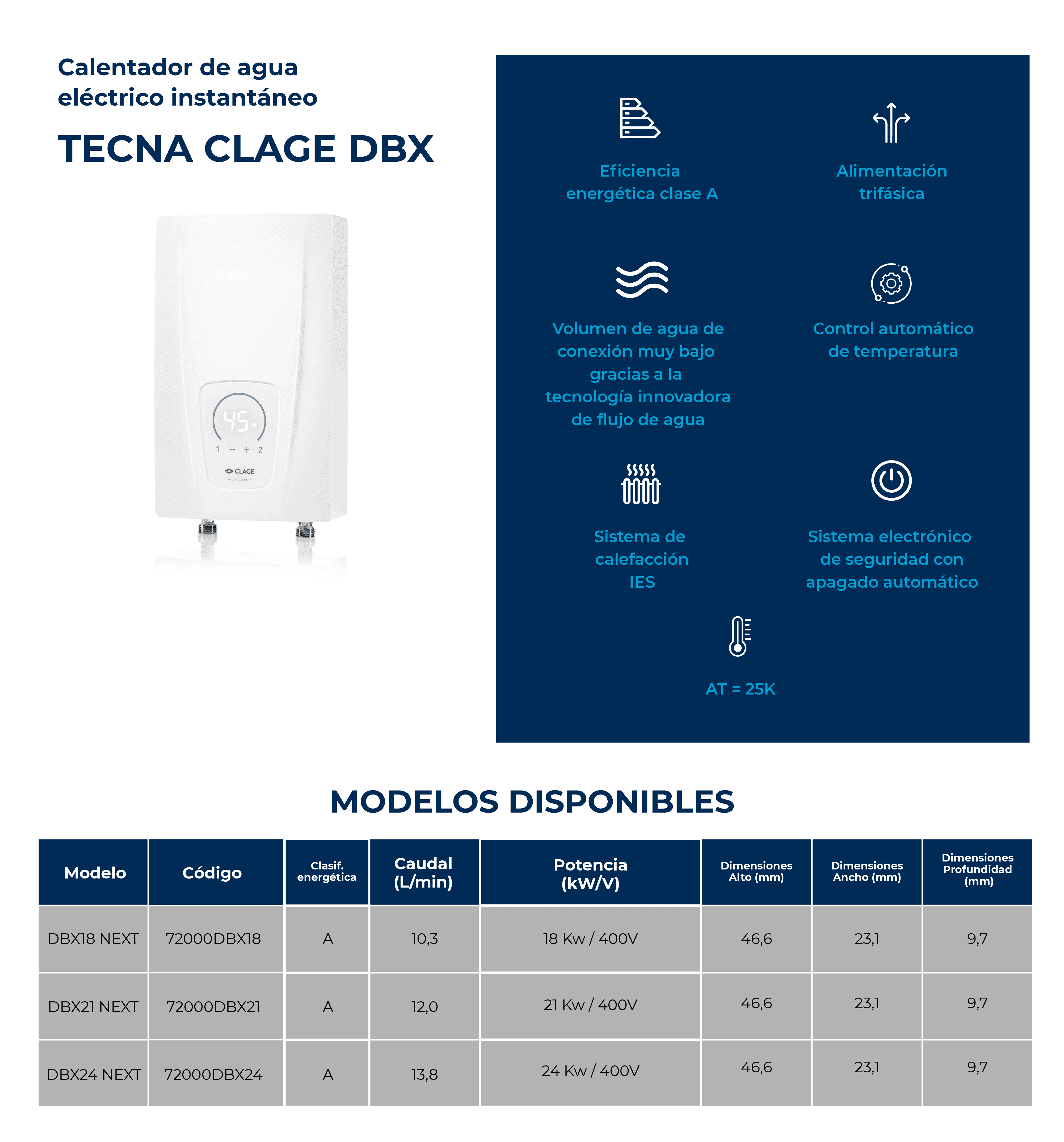Calentador eléctrico instanáneo TECNA CLAGE DBX NEXT