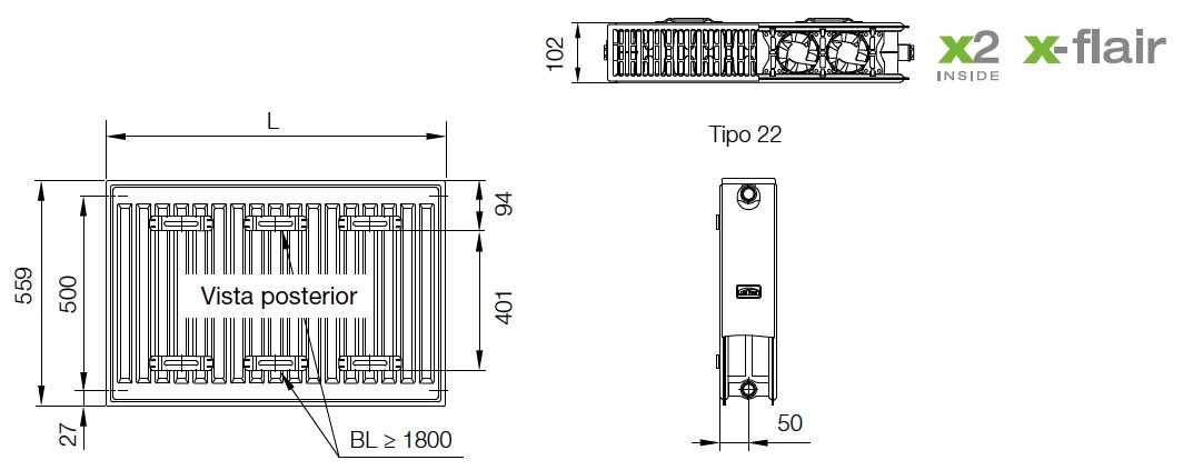 Radiadores para baja temperatura, KERMI X-FLAIR PLAN-K PK02L-TERADXFL01_03