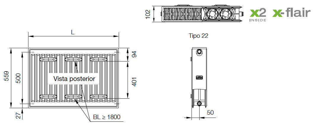 Radiadores para baja temperatura, KERMI X-FLAIR PLAN-K PK02L-TERADXFL01_03